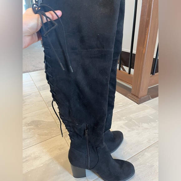 Black Size 9 Tall Lace Up Back Boots - Picture 1 of 5